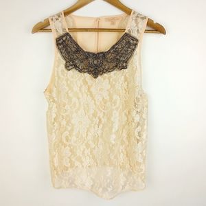 Gibson Latimer Peach Lace Beaded Tank Top Size M